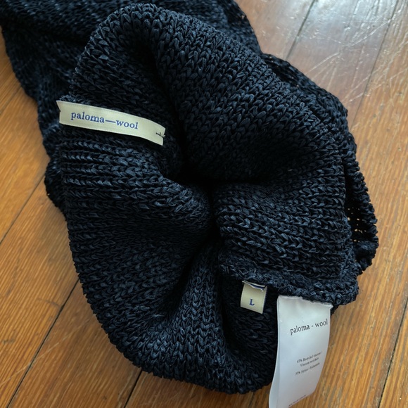 Paloma Wool Mosto Sweater in Navy Blue Knit Net Mesh Layer Smocked Bottom Slinky - Picture 11 of 11